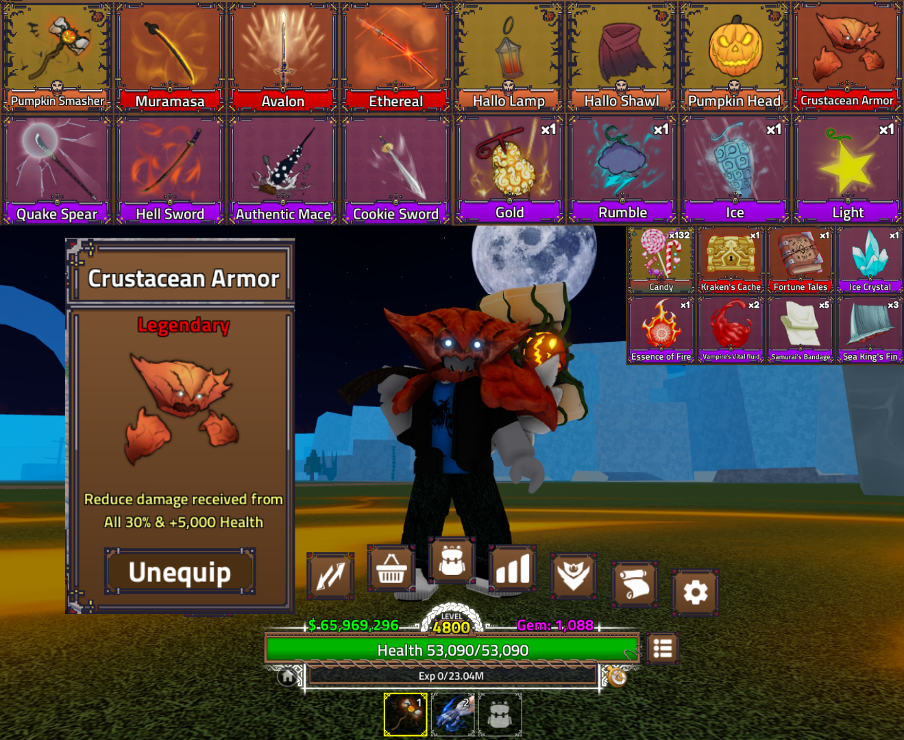 ไอดี King Legacy เลเวล 4800 [เกราะปู Crustacean Armor]